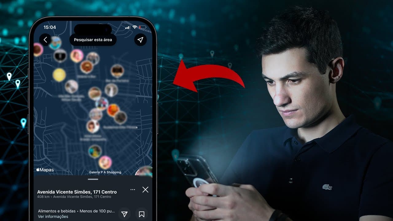 Bruno Fraga apresentando técnicas de investigação digital com resultados de buscas avançadas e perfis de redes sociais exibidos na tela ao fundo