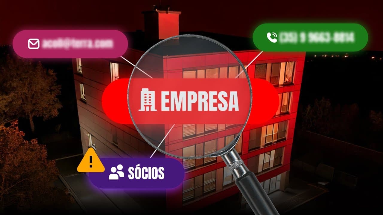 Mapa de conexões entre CNPJ, sócios e e-mails expandido na tela durante uma investigação empresarial ao vivo