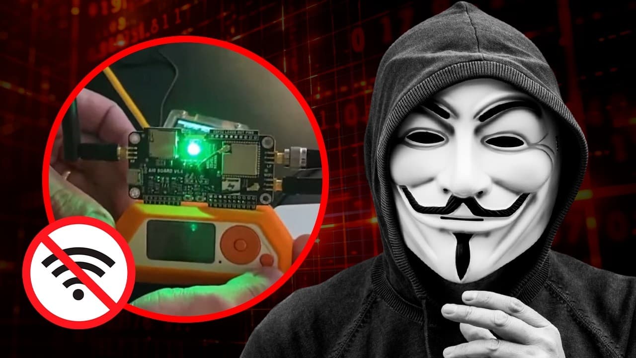 Diego Andretta segurando um pequeno gadget de placa Wi-Fi ao lado de Bruno Fraga durante a live sobre segurança de redes