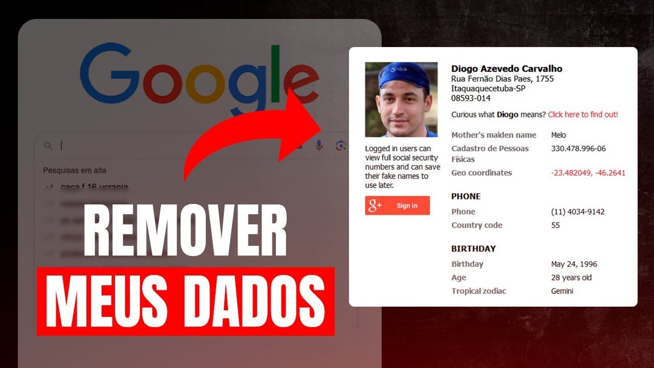 Bruno Fraga apresentando técnicas de remoção de conteúdo da internet com fundo azul e texto sobre o aulão semanal 026