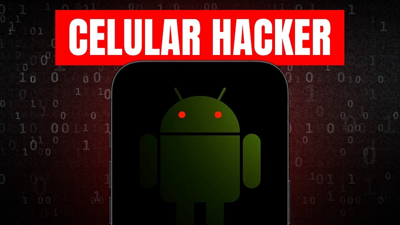 Bruno Fraga segurando um celular Android com interface de terminal e ferramentas de investigação digital na tela, fundo escuro com elementos gráficos de rede