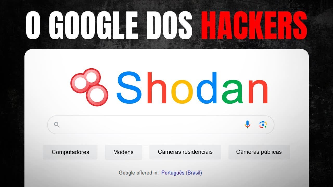 Bruno Fraga apresentando a interface do Shodan em tela com resultados de busca de dispositivos IoT expostos e mapa global de conexões